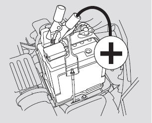 3. Connect one jumper cable to the positive ( + ) terminal on your battery. Connect