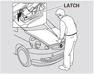 2. Put your fingers under the front edge of the hood near the center.