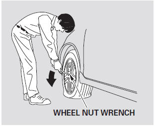 8. Loosen each wheel nut 1/2 turn with the wheel nut wrench.