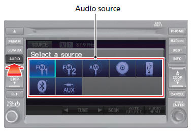 Or, press the FM/AM button or CD/AUX button repeatedly to