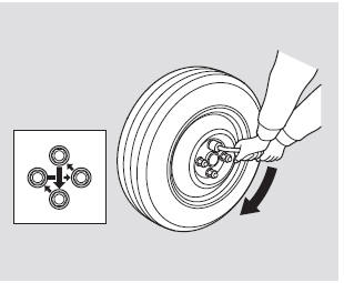 15. Tighten the wheel nuts securely in the same crisscross pattern. Have the